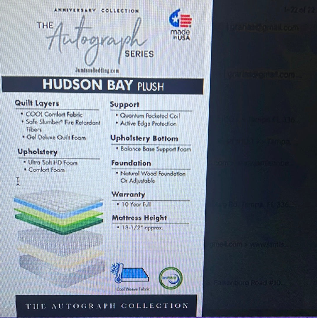 Brand new, made in USA, 13.5 Jamison Hudson Bay Plush FIRM mattress