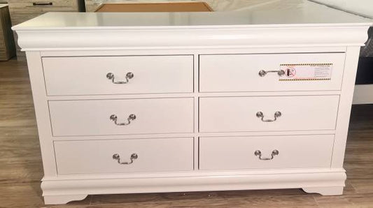 New High Gloss Louis Philippe White Wood 6 Drawer Dresser