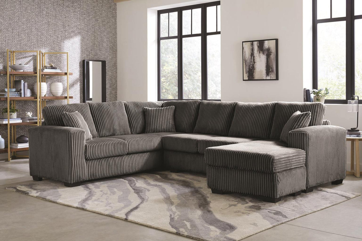 Gorgeous Brand New Made in America TATE DARK GREY U Shaped corduroy Sectional