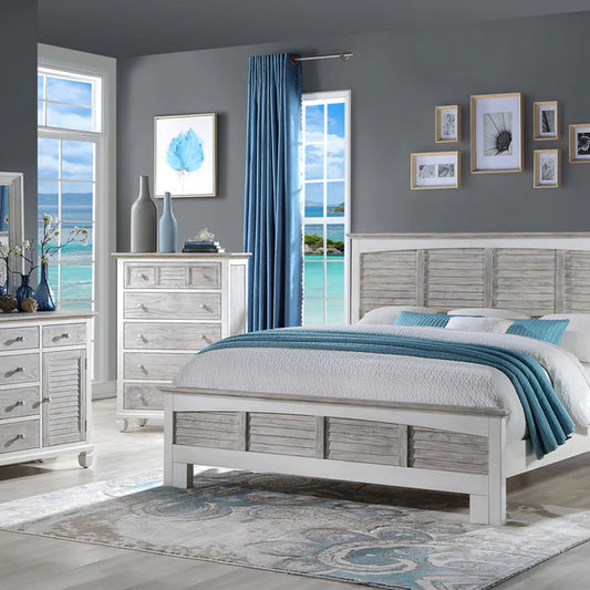 Islamorada King Bed In White And Grey 5 PC Bedroom Set