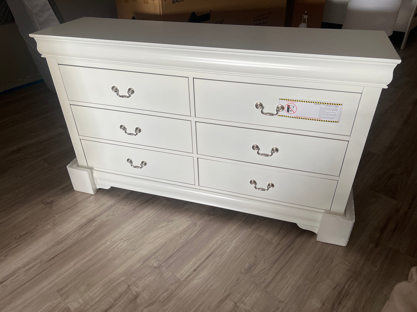 New High Gloss Louis Philippe White Wood 6 Drawer Dresser
