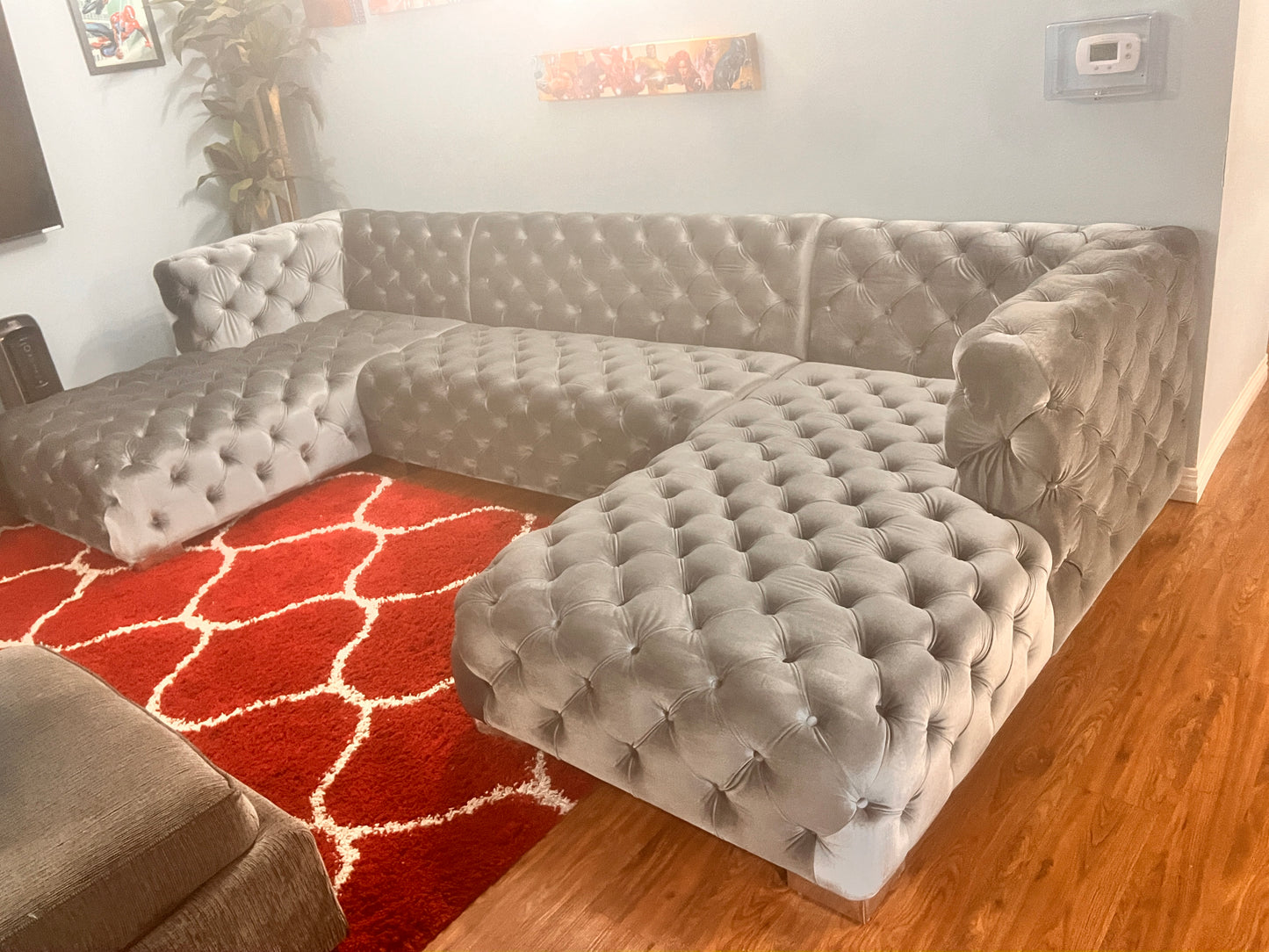 Brand New Tufted gram U Shaped Sectional with chrome legs