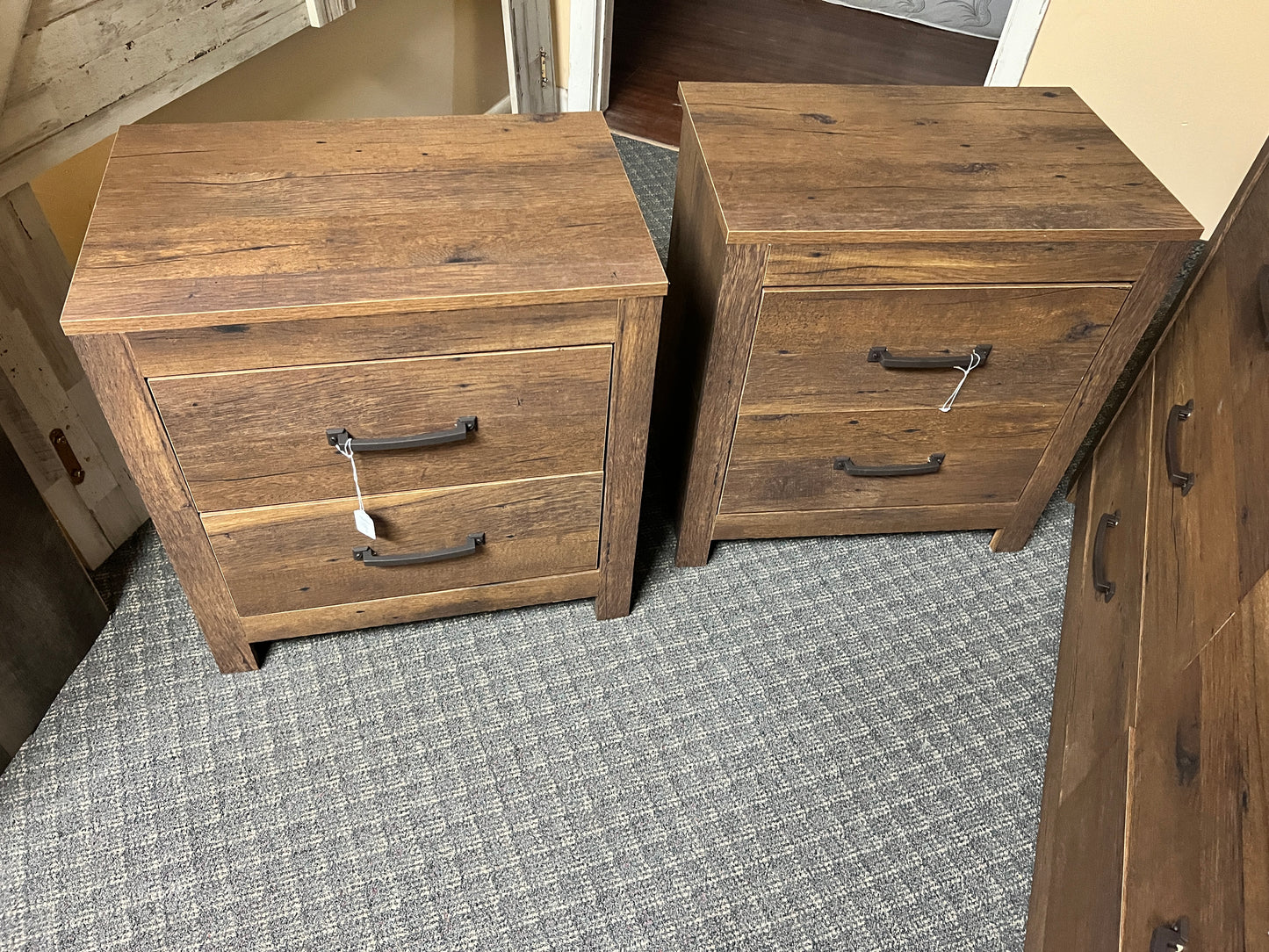 Brand new, Made in USA, pre-assembled, Rustic 4 piece bedroom set. Set comes with dresser, chest and both night stands