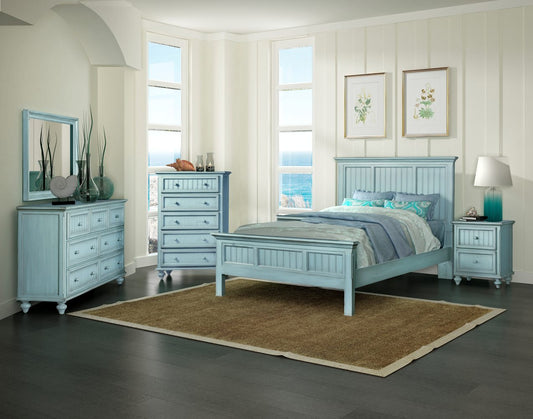 Sea Winds Monaco Complete 5 Piece Queen Bed Set Distressed in Bleu Finished